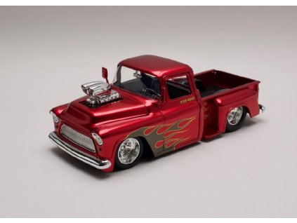 Chevrolet Stepside 1955 Pick Up chromověčervená+plameny 1 24 Jada Toys 30713 01
