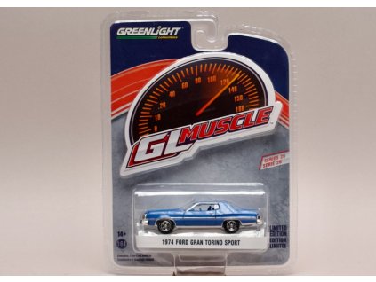 Ford Gran Torino Sport 1974 Harttop modrá 1 64 Greenlight 13310B 01