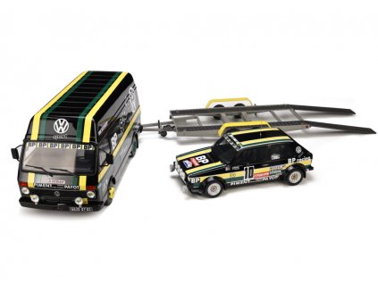 Volkswagen VW LT35 + přívěs + Golf GTi MK1 6th Rallye Tour de France 1981 %22resin model %22 1 18 OttOmobile OT353 01