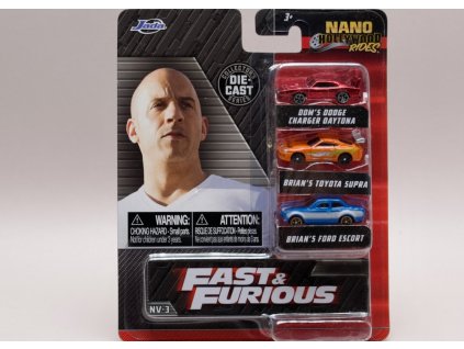 Dodge, Toyota, Ford sada 3 kusy Fast a Furious Nano Hollywood Rides 4 cm Jada Toys 01