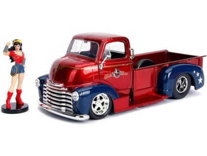 Chevrolet Coe Pick Up 1952 s figurkou %22Wonder Woman%22 červeno modrá 1 24 Jada Toys 253255010 01