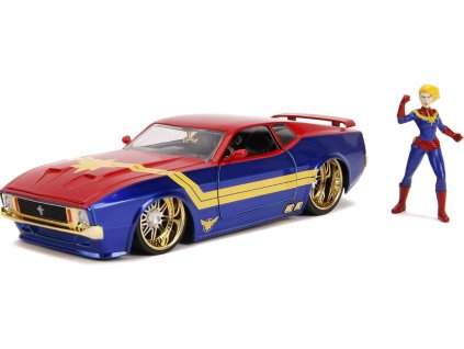 Ford Mustang Mach 1 1973 + figurka %22Captain Marvel%22 modro červeno žlutá 1 24 Jada Toys 253255009 01