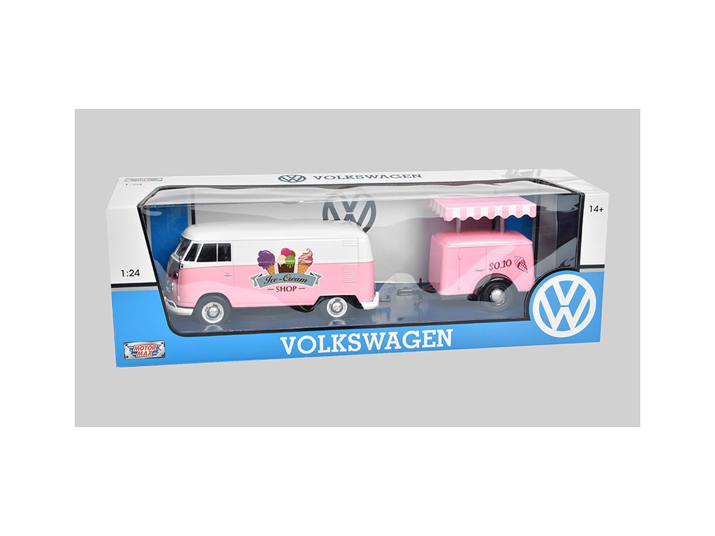 Volkswagen T1 Type 2 Van s chladicím přívěsem 1967 1:24 - MOTORMAX  VW Type 2 T1 Dodávka + Chladicí přívěs - kovový model auta