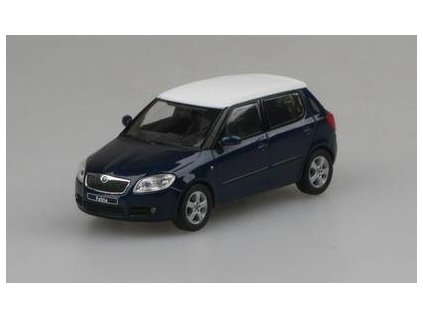 Škoda Fabia 2 tm. modrá/bílá 1:43 - Abrex  Škoda Fabia II 2006 Modrá Storm Metalíza - kovový model auta