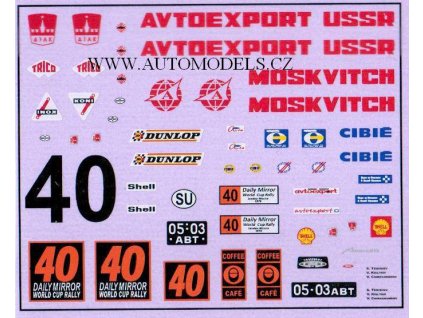 Obtisky na modely MOSKVIČ Rally 40 1/43 Kultovní auta SSSR DeAgostini  Dekály - obtisky na modely 1/43 Kultovní auta SSSR- MOSKVIČ Rally 40 DeAgostini