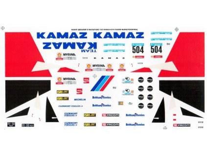 Obtisky na modely KAMAZ 4310 504 Rally  1/43  Dekály - obtisky na modely 1/43  - KAMAZ 4310 504  Rally