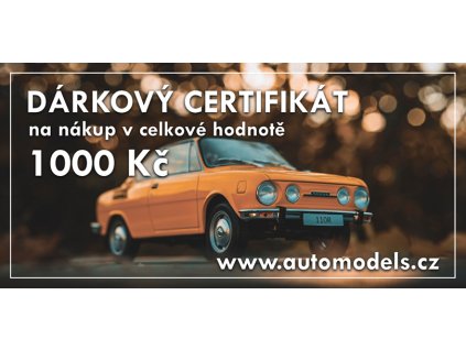 Dárkový certifikát v hodnotě 1000 Kč  Dárkový poukaz na nákup modelů