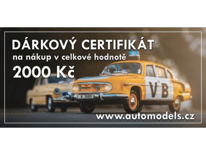 Dárkový certifikát v hodnotě 2000 Kč  Dárkový poukaz na nákup modelů