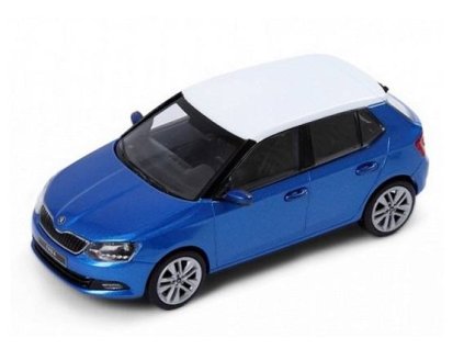 Škoda Fabia III modrá/bílá 1:43  Škoda New Fabia 3 - kovový model
