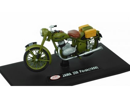 Jawa 250 Pérák 1950 - Zelená Vojenská  1:18 - Abrex  Jawa Perak 250 (1950) 1:18 - model motorky