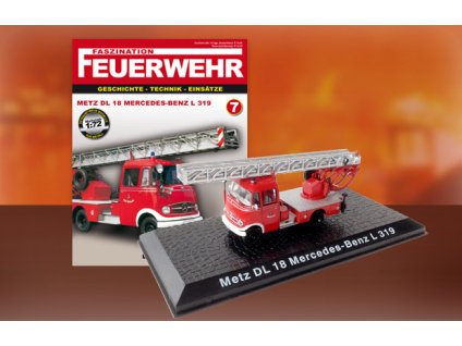 Metz DL 18 Mercedes-Benz L 319 Hasiči 1:72 - Feuerwehr časopis s modelem #7  Metz DL 18 Mercedes-Benz L 319 Hasiči - kovový model auta