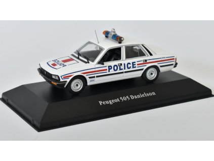 Peugeot 505 Danielson Police 1983 1:43 časopis s modelem  Peugeot 505 Danielson Police 1983 - kovový model auta