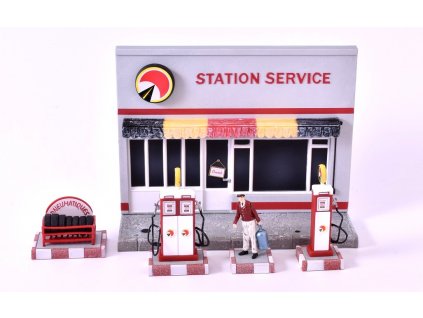 Benzina čerpací stanice STATION SERVICE 1:43 - Atlas časopis s modelem  Čerpací stanice Benzina 1:43 - kovový model auta