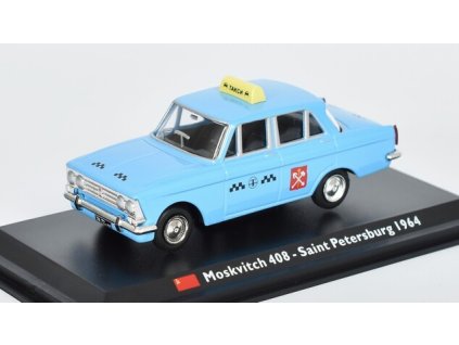 Moskvič 408 1:43 Leningrad - 1964 - Taxíky světa časopis s modelem  Moskvič 408 Sankt Petersburg - 1964 - kovový model taxi