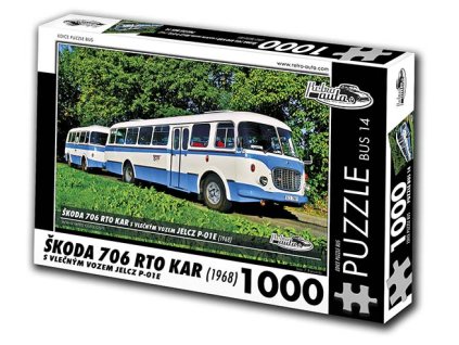 Puzzle bus č. 14 - Škoda 706 RTO KAR s vlečným vozem JELCZ P-01E 1968 -1000dílků  Puzzle bus č. 14 - Škoda 706 RTO KAR s vlečným vozem JELCZ P-01E 1968 -1000dílků