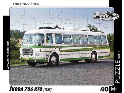 Puzzle bus č. 1 - Škoda 706 RTO 1968 - 40 dílků  Puzzle bus č. 1 - Škoda 706 RTO 1968 - 40 dílků