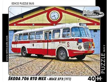 Puzzle bus č. 2 - Škoda 706 RTO MEX - JELCZ 272 1973 - 40 dílků  Puzzle bus č. 2 - Škoda 706 RTO MEX - JELCZ 272 1973 - 40 dílků