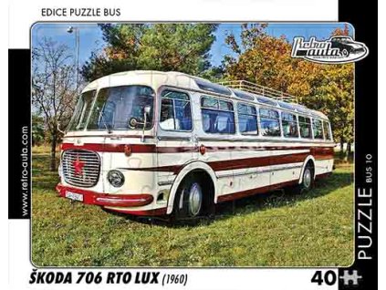 Puzzle bus č. 10 - Škoda 706 RTO LUX 1960 - 40 dílků  Puzzle bus č. 10 - Škoda 706 RTO LUX 1960 - 40 dílků
