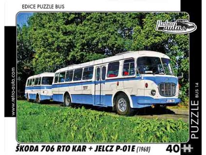 Puzzle bus č. 14 - Škoda 706 RTO KAR s vlečným vozem JELCZ P-01E 1968 - 40 dílků  Puzzle bus č. 14 - Škoda 706 RTO KAR s vlečným vozem JELCZ P-01E 1968 - 40 dílků