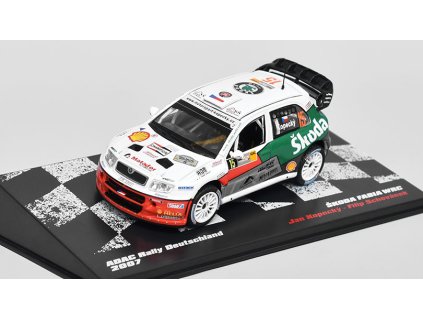Škoda Fabia WRC ADAC Jan Kopecký / Filip Schovánek 1:43 - Rallye automobily časopis s modelem #3  Škoda Fabia WRC ADAC Rallye Deutschland 2007 - kovový model auta
