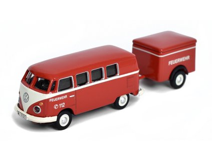 Volkswagen T1? Feuerwehr s přívěsem 1962 1:87 - Schuco  VW T1? T1? Feuerwehr s přívěsem - kovový model auta