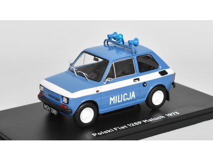 Polski Fiat 126P Maluch 1973 MILICJA 1:24 - Hachette časopis Samochody PRL s modelem #62  Polski Fiat 126 P Maluch MILICJA - kovový model auta
