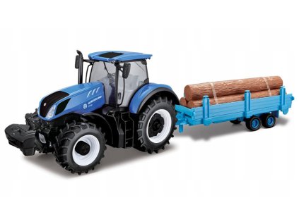 New Holland T7.315 HD Traktor s přívěsem na přepravu dřeva 1:32 - Bburago  New Holland T7.315HD Traktor s přívěsem na přepravu dřeva - kovový model auta