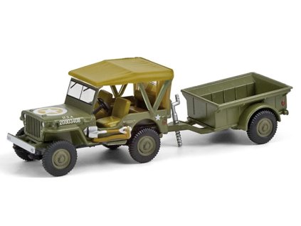 Jeep Willys MB 1943 a nákladní přívěs 1:64 - GreenLight  Jeep Willys MB 1943 + 1/4 Ton Cargo Trailer + Ton Cargo Trailer - kovový model auta