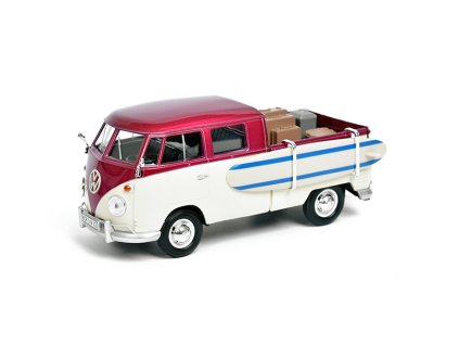 Volkswagen T1 Type 2 Pick-up s přívěsem a surfem 1:24 - MOTORMAX  VW Type 2 T1 Pick-up + přívěs - kovový model auta