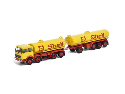 Fiat 691 Cisternová souprava Shell s přívěsem 1:87 - Brekina  Fiat-691 Shell - model nákladního auta