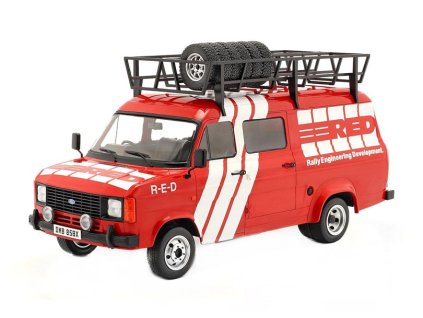 Ford Transit MK II R.E.D. Ralley Assistence 1985 1:18 - IXO Models  Ford Transit MK II R-E-D Ralley Engineering Development Assis 1985 1/18 - kovový model auta