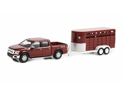 Ford F-150 XLT Pick-up s přívěsem pro zvířata 1:64 - GreenLight  Ford F-150 XLT Pick-up 2019 + přívěs pro hospodářská zvířata - kovový model auta