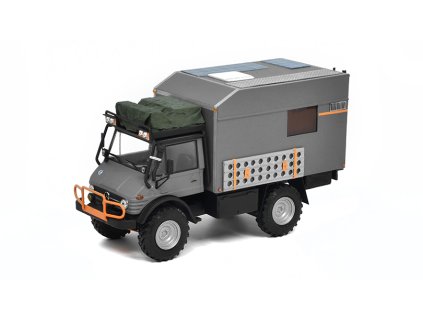 Mercedes-Benz Unimog Karavan 1:43 šedá - Ručně upravený model  Mercedes Unimog Expedice Camper - kovový model auta