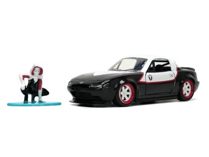 Mazda Miata 1990 s figurkou Ghost Spider 1:32 - Jada Toys  Mazda Miata 1990 s kovovou figurkou Ghost Spider 1/32