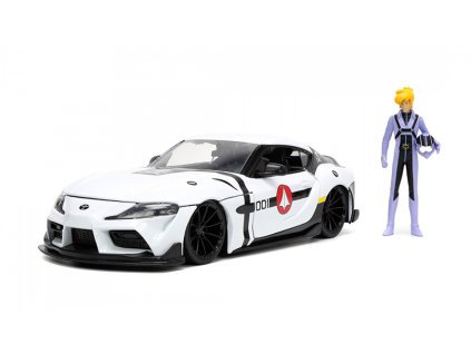 Toyota Supra 2020 + Figurka Roy Focker Robotech 1:24 - Jada Toys  Toyota Supra 2020 + Roy Focker - Robotech - kovový model auta