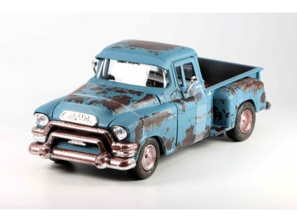 GMC Blue Chip Pick-up 1955 modrá s rzí 1:24 - MOTORMAX  GMC Blue Chip - kovový model