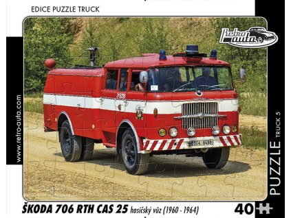 Puzzle Truck č. 5 - Škoda 706 RTH CAS 25 hasičský vůz 1960-1964 - 40 dílků  Puzzle Truck č. 5 - Škoda 706-RTH CAS25 hasičský vůz 1960 - 1964 - 40 dílků
