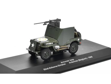 Obrněný Jeep 82nd Airborne Division Ardennes 1945 1:43 - Atlas časopis s modelem  Armored Jeep 82. Airborne Division Ardennes Belgie 1945 - kovový model auta
