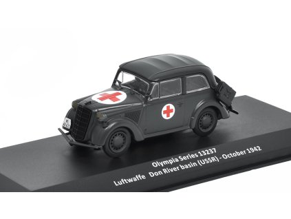 Opel Olympia 13237 Luftwaffe 1:43 - časopis Samochody Wojskowe s modelem #46  Olympia Series 13237 Luftwaffe - Don River basin USSR 1942 - kovový model auta