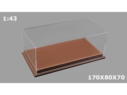 Vitrínková krabička na modely 1:43 - Čirý Kryt a vysoká Podlážka z kůže  Ručně Vyráběná Akrylová Vitrína + Podlážka s kůží - Box na modely 1/43 - 170x80x70mm