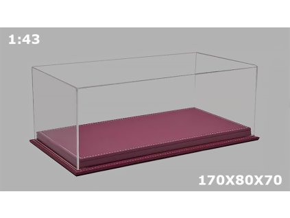 Vitrínková krabička na modely 1:43 - Čirý Kryt a vysoká Podlážka z růžové kůže  Ručně Vyráběná Akrylová Vitrína + Podlážka z kůží - Box na modely 1/43 - 170x80x70