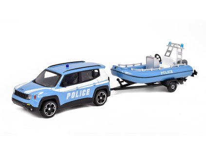 Jeep Renegade Police s přívěsem a lodí 2017 1:43 - Mondo Motors  Policie Jeep Renegade + přívěs na přepravu lodí - model auta