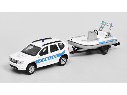 Dacia Duster Police s přívěsem a lodí 2020 1:43 - Mondo Motors  Policie Dacia Duster + přívěs na přepravu lodí - model auta