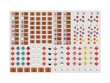 Nebezpečný náklad - Obtisky na modely 1:43  Dekály - obtisky na modely 1/43 přeprava pyrotechnických výrobků a paliva