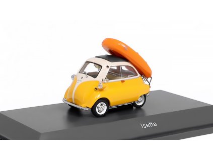 BMW Isetta 1955 s nafukovacím člunem 1:43 - Schuco  BMW Isetta 1955 s nafukovacím člunem - kovový model auta