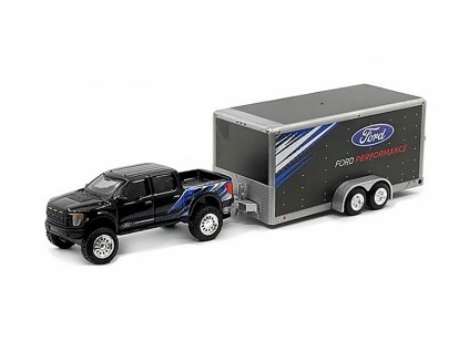 Ford F-150 SVT Raptor + přívěs Ford Perfomance 1:64 - Maisto  Ford F 150 SVT Raptor + Car Trailer - kovový model 1/64