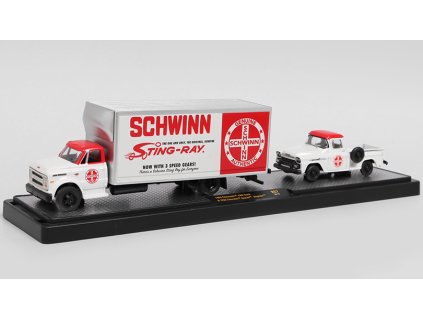 Chevrolet C60 1968 + Chevrolet Apache Stepside 1958 Schwinn 1:64 - M2 Machines  Chevrolet C-60 1968 / Chevy Apache Stepside 1958 Schwinn Sting-Ray - kovový model auta
