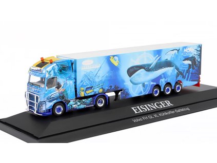 Volvo FH GL XL Chladírenský návěs Eisinger 1:87 - Herpa  Volvo FH Globetrotter XL Kuhlkoffer-Sattelzug - Eisinger - kovový model auta