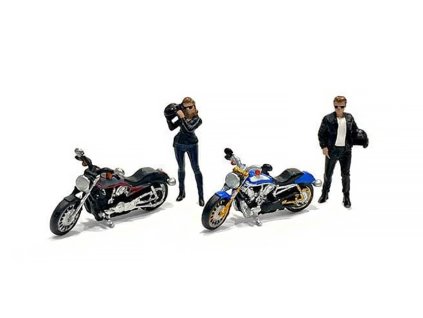 Sada figurek 2 motorkáři + 2 motorky 1:64 - Motomania #2 - American Diorama  Sada figurek 1/64 - Motomania 5 - American Diorama