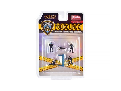Sada figurek 4 policisté + služební pes 1:64 - Police Line #2 - American Diorama  Sada figurek 1/64 - Police Line 2 - American Diorama